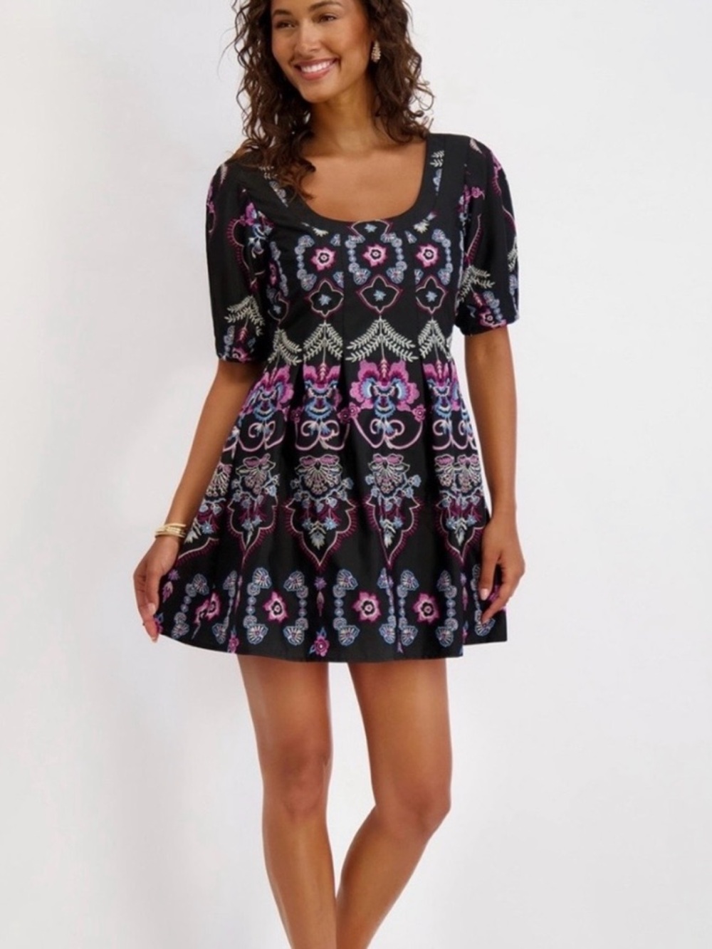 Kensie Black Mini Dress with Pink and Purple Floral Print